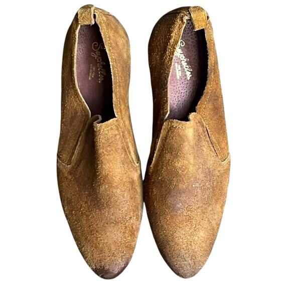 Seychelles Skein Loafer Shoes Women 9 Cognac Brown Nubuck Leather Modern Classic - Picture 3 of 14